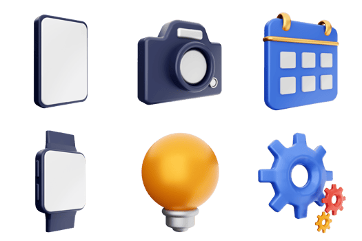 A set of icons that include a clock, a calendar, a light bulb, and a gear png