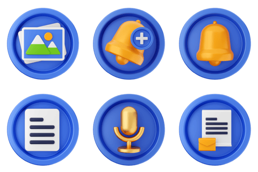 A set of icons for a phone, camera, and other items png