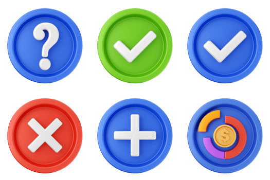 A set of colorful buttons with different symbols png