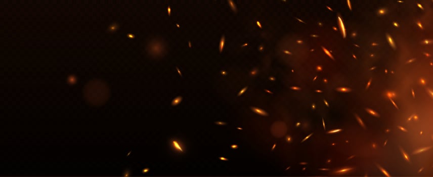 Fire flames ember sparkles, burning red flame vector