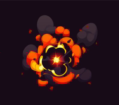 Cartoon bomb explosion, blast effect, comic fire vector