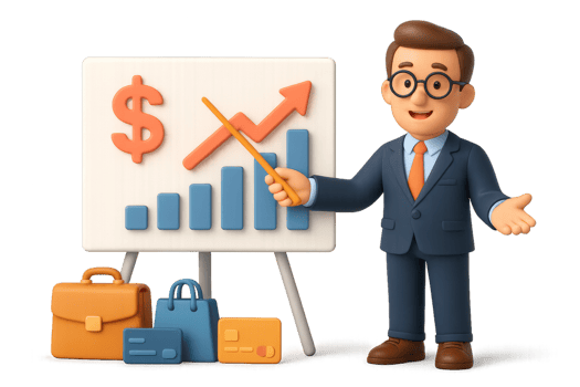 Engaging 3D Business Presentation with Chart and Presenter Figure png