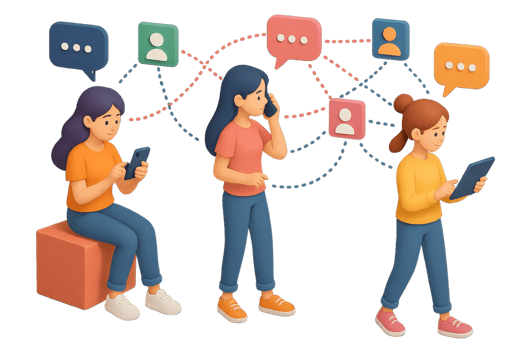 Networked Girls in 3D Using Devices for Communication and Connection png