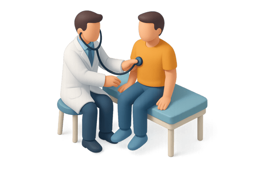 Isometric Medical Checkup Illustration with Doctor and Patient Scene png