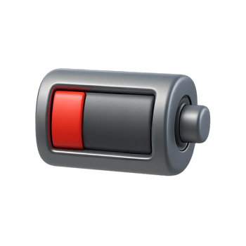 3D Simple Battery Icon in Gray and Red Color Design png