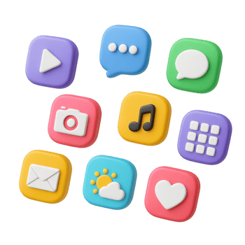 Colorful 3D Smartphone App Icons for Creative Composition png