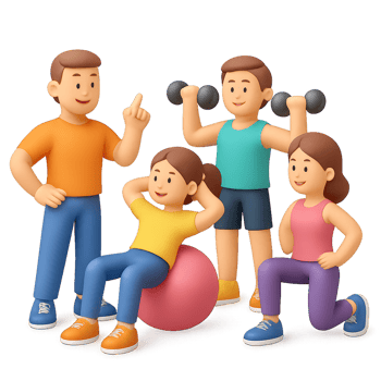 Colorful 3D Characters Engaging in Various Gym Workouts and Fitness Activities png