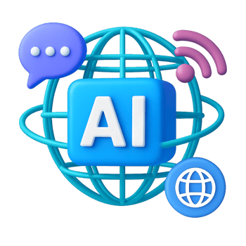 3D Composition of AI Internet Symbols Around a Globe png