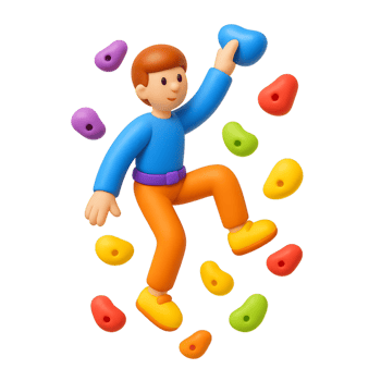 3D Cartoon Rock Climber Engaged in Indoor Climbing Activity png