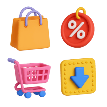 Colorful 3D Icons for Discount Shopping and Online Sales Promotion png