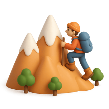 Climber Ascending Mountain with 3D Cartoon Style and Simple Design png