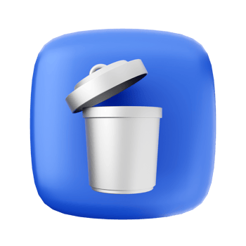 A blue square icon with a white trash can png