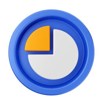 A blue and white pie chart icon png