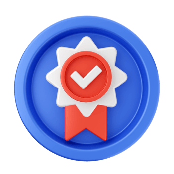 A badge with a red tick and a blue ribbon png