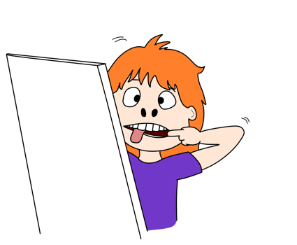 Girl looking at a mirror making a funny face png