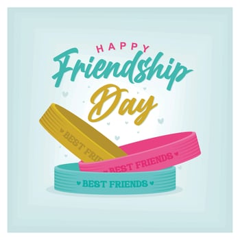 Friendship Day Greeting Card. Three Rubber Bracelets for Best Friends, Yellow, Pink and Turquoise. vector