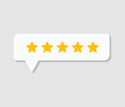 Five star rating in paper cut style design isolated on grey background. Feedback, Review, and rate us concept. vector