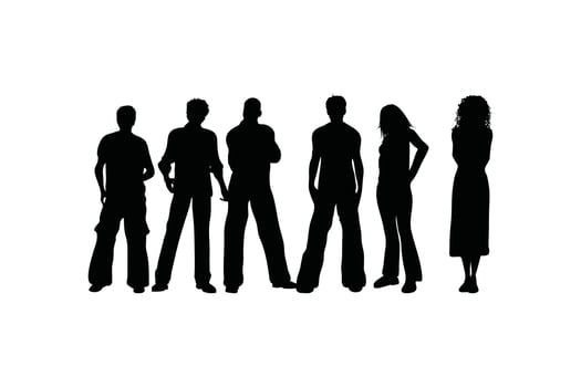 Silhouette set Collection of Friends Group Including Boys and Girls in Joyful Poses Celebrating Friendship and Togetherness Isolated on White Background vector