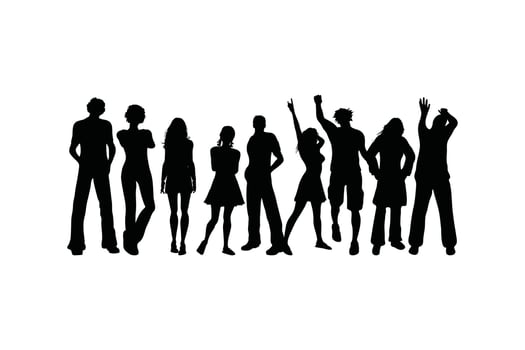 Extensive Silhouette Collection of Crowds of People in Diverse Poses and Groupings Representing Unity, Events, and Social Gatherings Perfect for Community, Festival, and Public Occasion Designs vector