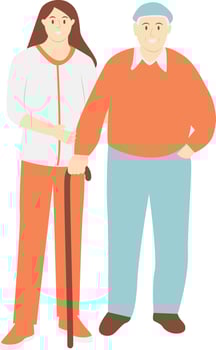Volunteers Woman Helping Elderly Walking with Flat Design vector