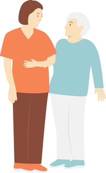 Volunteers Woman Helping Elderly Walking with Flat Design. vector