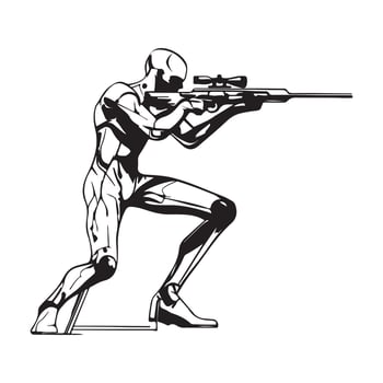 Robot Holding A Gun Image isolated on white background. vector