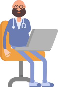 Male Physician Character Working on Laptop png