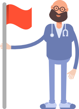 Male Physician Character Standing with Flag Pole png