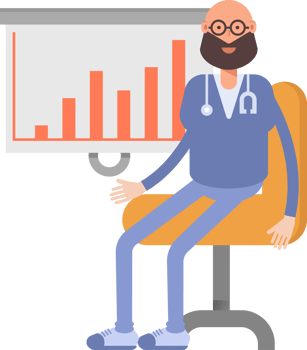 Male Physician Character Presenting Bar Chart png