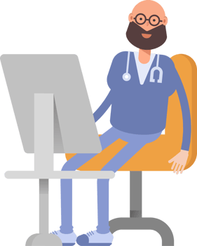 Male Physician Character Working on Desktop png