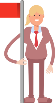 Businesswoman in Suit Character Holding Red Flag Pole png