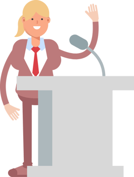 Businesswoman in Suit Character Speaking on Podium png