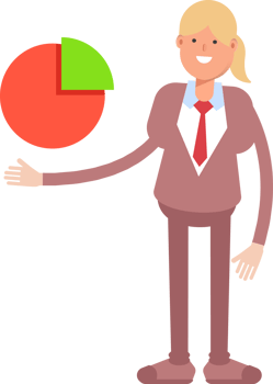 Businesswoman in Suit Character Holding Pie Chart png