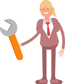 Businesswoman in Suit Character Using Wrench Tool png