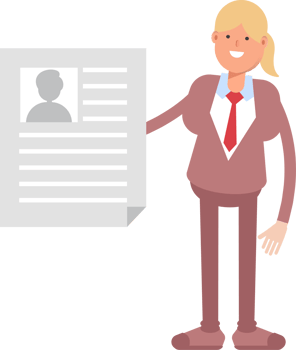 Businesswoman in Suit Character Holding Job Application Document png