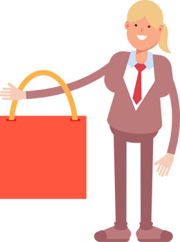 Businesswoman in Suit Character Holding Shopping Bag png