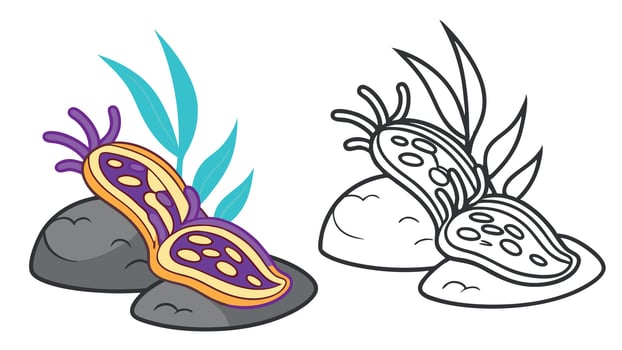 Two cartoon images of a plant and a rock vector
