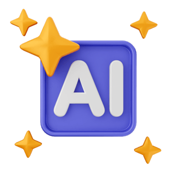 A blue and yellow ai icon with stars png