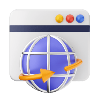 A web browser icon with an arrow pointing to the world png