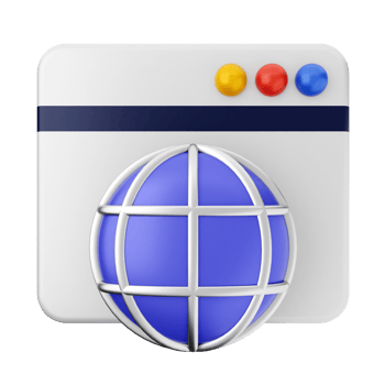 A web browser icon with a globe and a blue button png