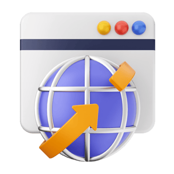 A web browser icon with an arrow pointing to the earth png