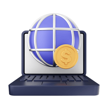 Laptop with globe and dollar symbol png