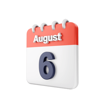 August 6th calendar icon on black background png