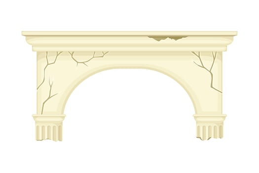 Old broken marble arch, ancient architecture design element illustration vector
