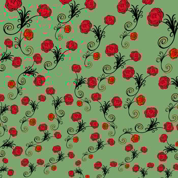 Beautiful Vintage Seamless Pattern of Pink and Orange Roses on a Green Background vector