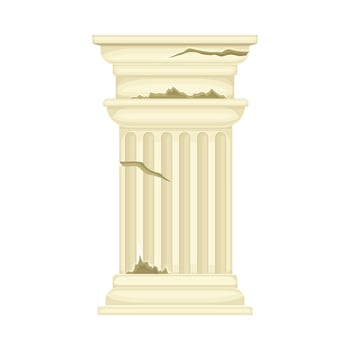 Ancient marble pillar, stone column ruin, old temple architectural element illustration vector