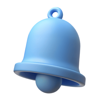 3d render of a blue notification bell on transparent background for communication png