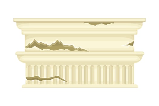 Ruined antique column, ancient building architectural element illustration vector