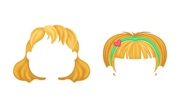 Baby girl hairstyle. Blonde wigs for kids set cartoon illustration vector