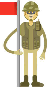 Robot Soldier Character Holding Red Flag Pole png
